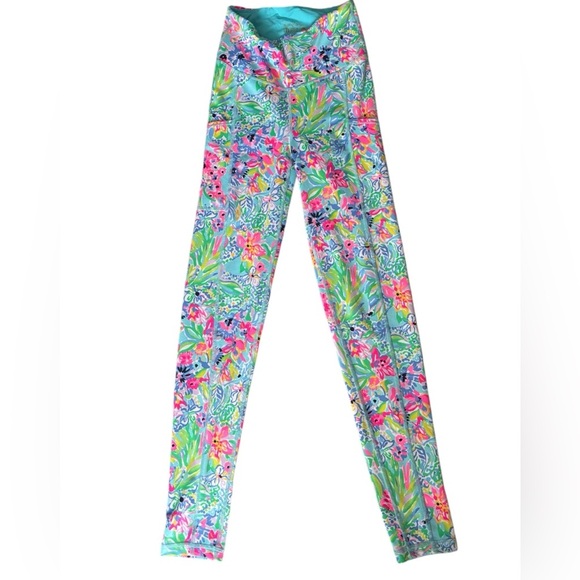 Lilly Pulitzer Leggings Weekender High Rise Alligator Asile Amalfi Blue Floral. - Picture 4 of 6